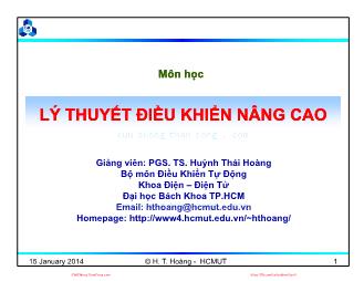 Bài giảng môn học Lý thuyết điều khiển nâng cao - Chương 3: Điều khiển tối ưu - Huỳnh Thái Hoàng