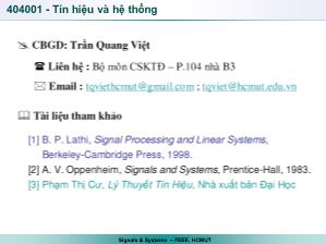 Giáo trình Tín hiệu và Hệ thống - Chương 1: Cơ bản về tín hiệu và hệ thống - Trần Quang Việt