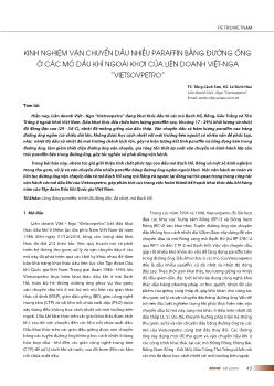 Kinh nghiệm vận chuyển dầu nhiều paraffin bằng đường ống ở các mỏ dầu khí ngoài khơi của liên doanh Việt-Nga “vietsovpetro”