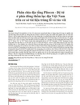 Phân chia địa tầng Pliocen-Đệ tứ ở phía đông thềm lục địa Việt Nam trên cơ sở tài liệu trùng lỗ và tảo vôi