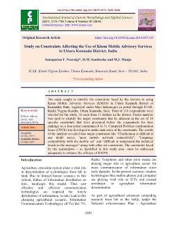 Study on Constraints Affecting the Use of Kisan Mobile Advisory Services in Uttara Kannada District, India
