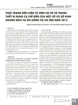 Thực trạng điều kiện vệ sinh cơ sở và trang thiết bị dụng cụ chế biến của một số cơ sở kinh doanh dịch vụ ăn uống tại hà nội năm 2013