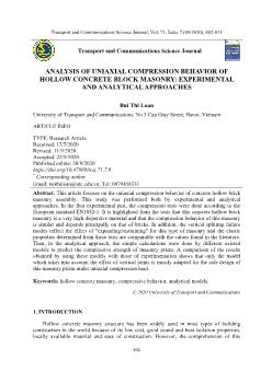 Analysis of uniaxial compression behavior of hollow concrete block masonry: Experimental and analytical approaches