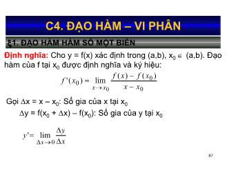 Bài giảng Toán Kinh tế 1 - Chương 4: Đạo hàm-Vi phân - Nguyễn Ngọc Lam