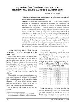 Dự đoán lön của nền đường đầu cầu trên đất yếu gia cố bằng cọc cát đầm chặt