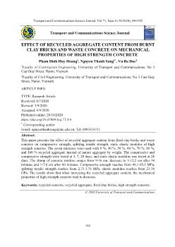 Effect of recycled aggregate content from burnt clay bricks and waste concrete on mechanical properties of high strength concrete