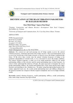 Identification of the beam vibration parameters by rayleigh method