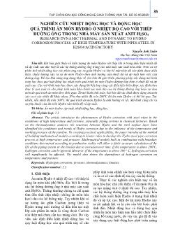 Nghiên cứu nhiệt động học và động học quá trình ăn mòn Hydro ở nhiệt độ cao với thép đường ống trong nhà máy sản xuất axit H2SO4