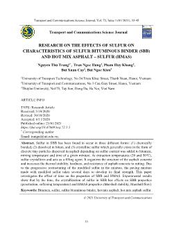 Research on the effects of sulfur on characteristics of sulfur bituminous binder (sbb) and hot mix asphalt – sulfur (hmas)