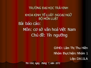 Bài giảng Cơ sở văn hóa Việt Nam - Lâm Thị Thu Hiền