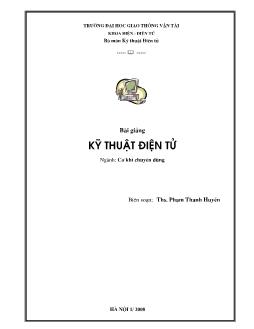 Bài giảng Kĩ thuật điện tử - Phạm Thanh Huyền