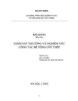 Bài giảng môn học Giám sát thi công và nghiệm thu công tác bê tông cốt thép