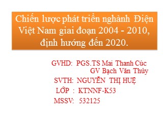 Chiến lược phát triển nghành Điện Việt Nam giai đoạn 2004 - 2010, định hướng đến 2020