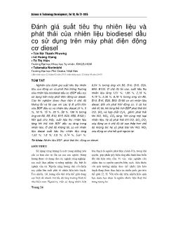 Đánh giá suất tiêu thụ nhiên liệu và phát thải của nhiên liệu biodiesel dầu cọ sử dụng trên máy phát hiện động cơ diesel