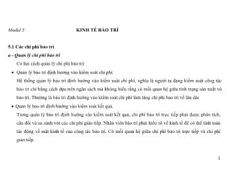 Giáo trình Dịch vụ bảo trì và sửa chữa máy - Bài 5: Kinh tế bảo trì