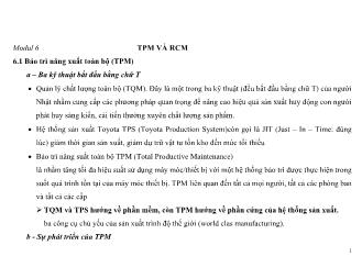 Giáo trình Dịch vụ bảo trì và sửa chữa máy - Bài 6: TPM và RCM