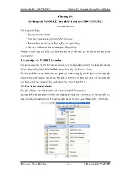 Giáo trình Hướng dẫn lập trình VB.Net - Chương 10: Sử dụng các MODULE (đơn thể) và thủ tục (PROCEDURE) - Phạm Đức Lập