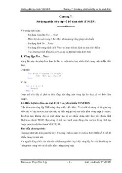 Giáo trình Hướng dẫn lập trình VB.Net - Chương 7: Sử dụng phát biểu lặp và bộ định thời (TIMER) - Phạm Đức Lập