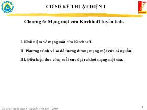 Giáo trình Kĩ thuật điện 1 - Chương 6: Mạng một cửa Kirchhoff tuyến tính