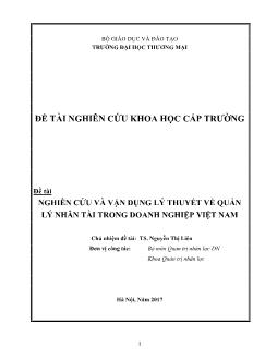 Đề tài Nghiên cứu và vận dụng lý thuyết về quản lý nhân tài trong doanh nghiệp Việt Nam