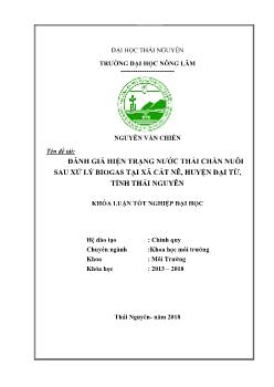 Khóa luận Đánh giá hiện trạng nước thải chăn nuôi sau xử lý biogas tại xã Cát nê, huyện Đại từ, tỉnh Thái Nguyên