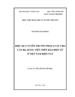 Luận án Hiệu quả tuyên truyền pháp luật cho cán bộ, đảng viên trên báo điện tử ở Việt Nam hiện nay