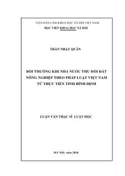 Luận văn Bồi thường khi nhà nước thu hồi đất nông nghiệp theo pháp luật Việt Nam từ thực tiễn tỉnh Bình Định