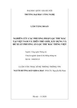 Luận văn Nghiên cứu các phương pháp lọc thư rác tại Việt Nam và trên thế giới, xây dựng và đề xuất phương án lọc thư rác Tiếng Việt
