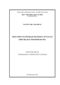 Luận văn Nhân thân người phạm tội trộm cắp tài sản trên địa bàn tỉnh Bình Dương