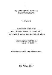 Tóm tắt Luận văn - Nghiên cứu sự phân bố của các loài bò sát tại xã Hoà bắc, huyện Hòa vang, TP Đà nẵng