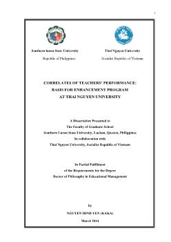 Correlates of teachers’ performance: Basis for enhancement program at Thai nguyen university