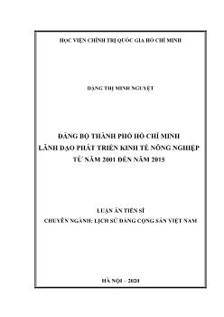 Đảng bộ thành phố hồ chí minh lãnh đạo phát triển kinh tế nông nghiệp từ năm 2001 đến năm 2015