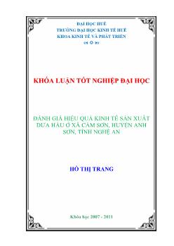 Khóa luận Đánh giá hiệu quả kinh tế sản xuất dưa hấu ở xã Cẩm sơn, huyện Anh sơn, tỉnh Nghệ An