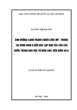 Luận án Ảnh hưởng cạnh tranh chiến lược Mỹ - Trung tại đông nam á đến độc lập dân tộc của các nước trong khu vực từ năm 2001 đến năm 2015