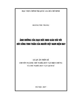 Luận án Ảnh hưởng của đạo đức nho giáo đối với đời sống tinh thần của người Việt Nam hiện nay