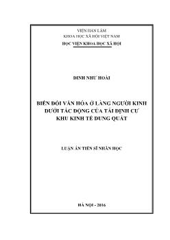 Luận án Biến đổi văn hóa ở làng người kinh dưới tác động của tái định cư khu kinh tế Dung Quất