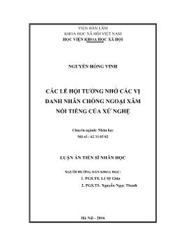 Luận án Các lễ hội tưởng nhớ các vị danh nhân chống ngoại xâm nổi tiếng của xứ Nghệ