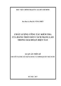 Luận án Chất lượng công tác kiểm tra của đảng nhân dân cách mạng lào trong giai đoạn hiện nay