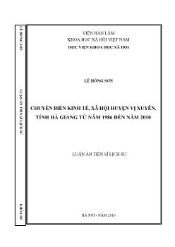 Luận án Chuyển biến kinh tế, xã hội huyện Vị xuyên, tỉnh Hà giang từ năm 1986 đến năm 2010