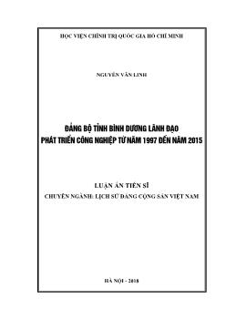 Luận án Đảng bộ tỉnh Bình dương lãnh đạo phát triển công nghiệp từ năm 1997 đến năm 2015