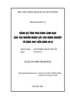 Luận án Đảng bộ tỉnh Thái Bình lãnh đạo đào tạo nguồn nhân lực cho nông nghiệp từ năm 2001 đến năm 2010