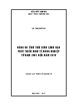 Luận án Đảng bộ tỉnh Thái bình lãnh đạo phát triển kinh tế nông nghiệp từ năm 2001 đến năm 2010