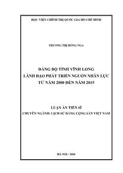 Luận án Đảng bộ tỉnh Vĩnh long lãnh đạo phát triển nguồn nhân lực từ năm 2000 đến năm 2015