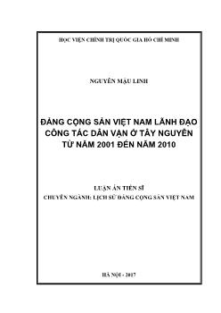 Luận án Đảng cộng sản Việt Nam lãnh đạo công tác dân vận ở Tây nguyên từ năm 2001 đến năm 2010