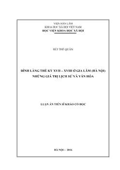 Luận án Đình làng thế kỷ  XVII – XVIII ở Gia lâm (Hà nội) những giá trị lịch sử và văn hóa