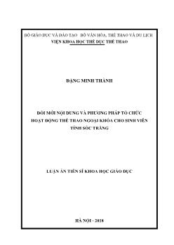 Luận án Đổi mới nội dung và phương pháp tổ chức hoạt động thể thao ngoại khóa cho sinh viên tỉnh Sóc Trăng