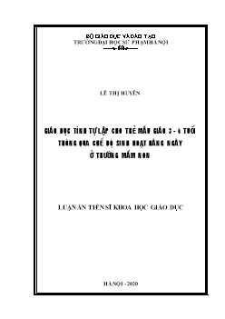 Luận án Giáo dục tính tự lập cho trẻ mẫu giáo 3 - 4 tuổi thông qua chế độ sinh hoạt hàng ngày ở trường mầm non