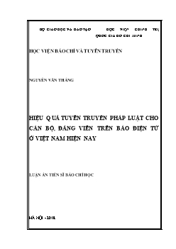 Luận án Hiệu quả tuyên truyền pháp luật cho cán bộ, đảng viên trên báo điện tử tại Việt nam hiện nay