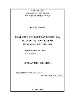 Luận án Hoạt động của các đoàn chuyên gia quân sự Việt Nam tại lào từ năm 1959 đến năm 1975