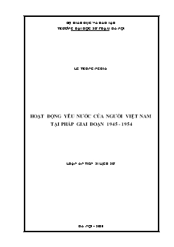 Luận án Hoạt động yêu nước của người Việt Nam tại pháp giai đoạn 1945 - 1954